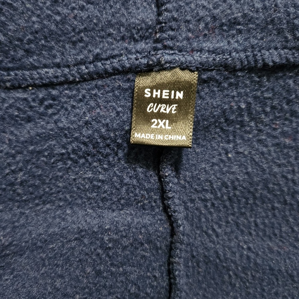 SHEIN Curve Womens 2XL Navy Blue‎ Grey Longline Full Zip Fleece Hoodie Jacket - Picture 8 of 8